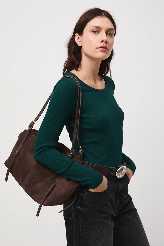 Tričko s dlouhým rukávem dámské s pruhy slim zelená RW24-BUD061