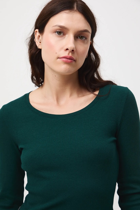 Tričko s dlouhým rukávem dámské s pruhy zelená RW24-BUD061