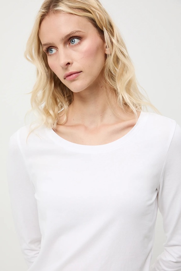 Longsleeve bawełniany z domieszką elastanu gładki kolor biały gładkie biały RW24-BUD072