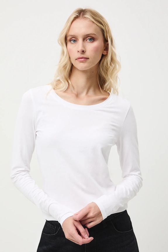 Longsleeve bawełniany z domieszką elastanu gładki kolor biały biały RW24-BUD072