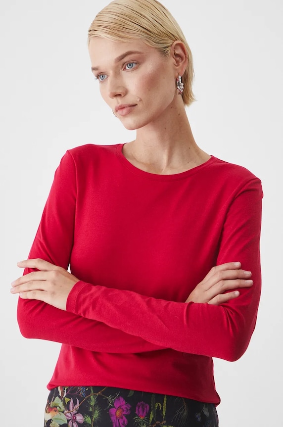Longsleeve bawełniany z domieszką elastanu gładki kolor różowy gładkie różowy RW24-BUD072