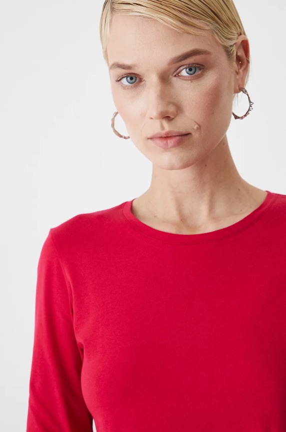 Longsleeve bawełniany z domieszką elastanu gładki kolor różowy różowy RW24-BUD072