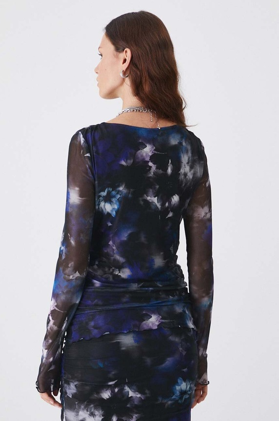Odzież Longsleeve damski z domieszką elastanu wzorzysty kolor beżowy RW24-BUD502 multicolor