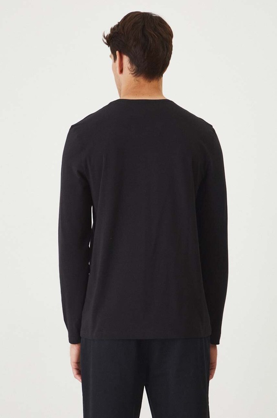 Longsleeve bawełniany męski z domieszką elastanu gładki kolor czarny RW24-BUM030 czarny RW24