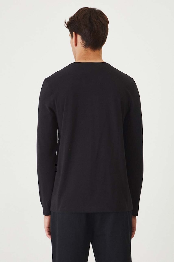 Longsleeve bawełniany męski z domieszką elastanu gładki kolor czarny RW24-BUM030 czarny RW24