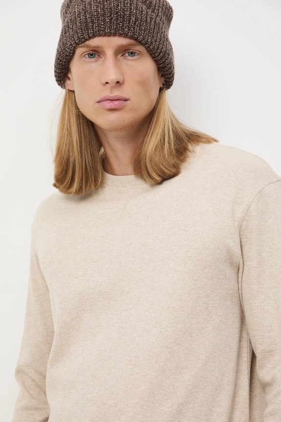 Longsleeve męski z fakturą kolor beżowy beżowy RW24-BUM051