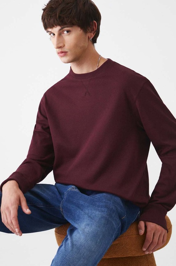 Longsleeve męski z fakturą kolor bordowy gładkie bordowy RW24-BUM051