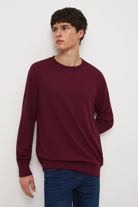 Odzież Longsleeve męski z fakturą kolor bordowy RW24-BUM051 bordowy