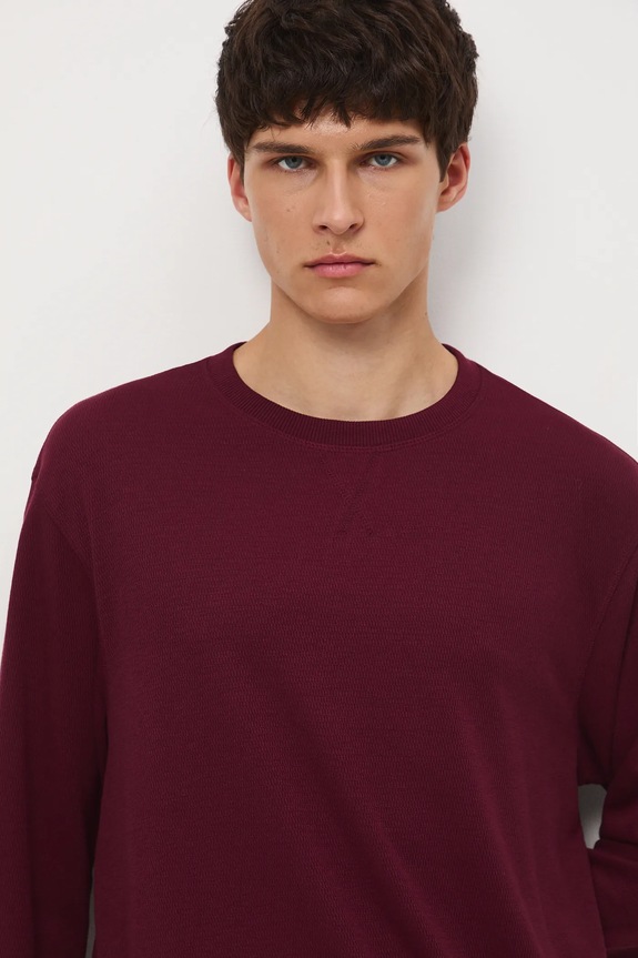 Longsleeve męski z fakturą kolor bordowy RW24-BUM051 bordowy