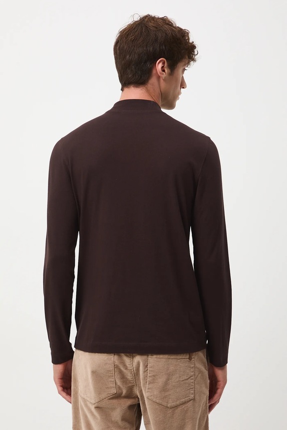Odzież Longsleeve bawełniany męski z domieszką elastanu gładki kolor brązowy RW24-BUM060 brązowy