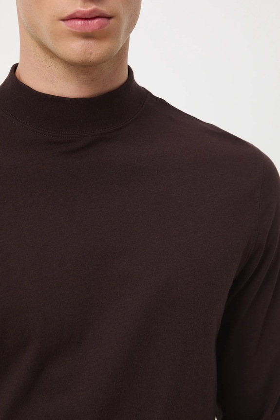 Longsleeve bawełniany męski z domieszką elastanu gładki kolor brązowy RW24-BUM060 brązowy