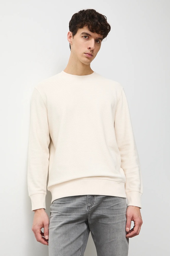 Longsleeve męski prążkowany kolor beżowy beżowy RW24-BUM061