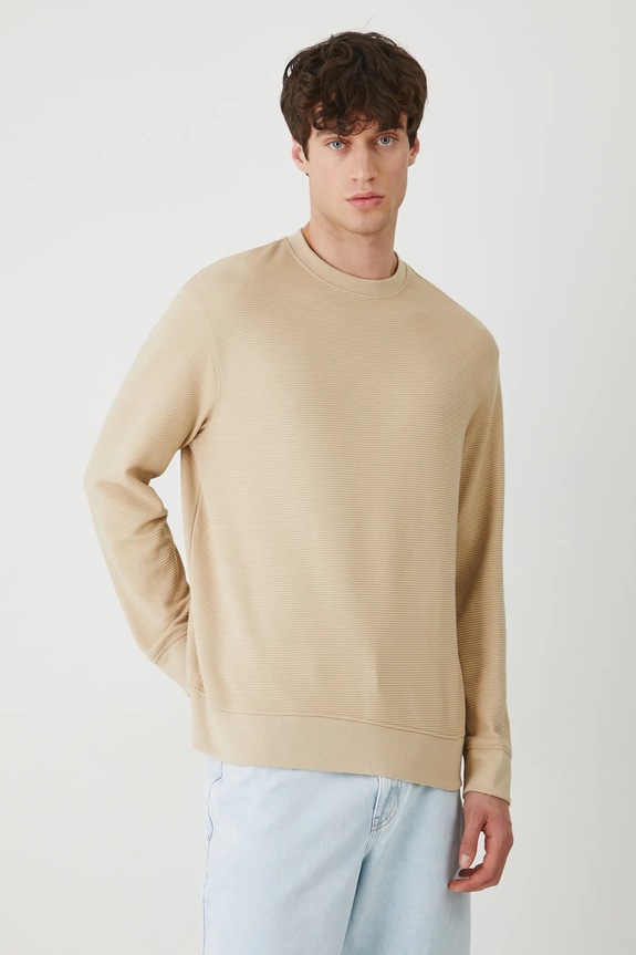 Longsleeve męski prążkowany kolor beżowy gładkie beżowy RW24-BUM061