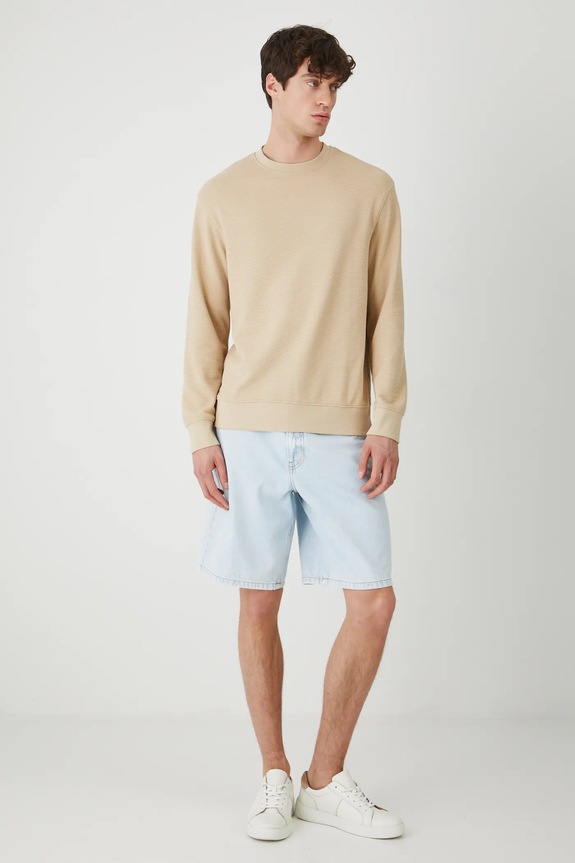 Longsleeve męski prążkowany kolor beżowy RW24-BUM061 beżowy RW24