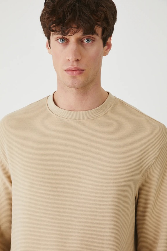 Longsleeve męski prążkowany kolor beżowy beżowy RW24-BUM061