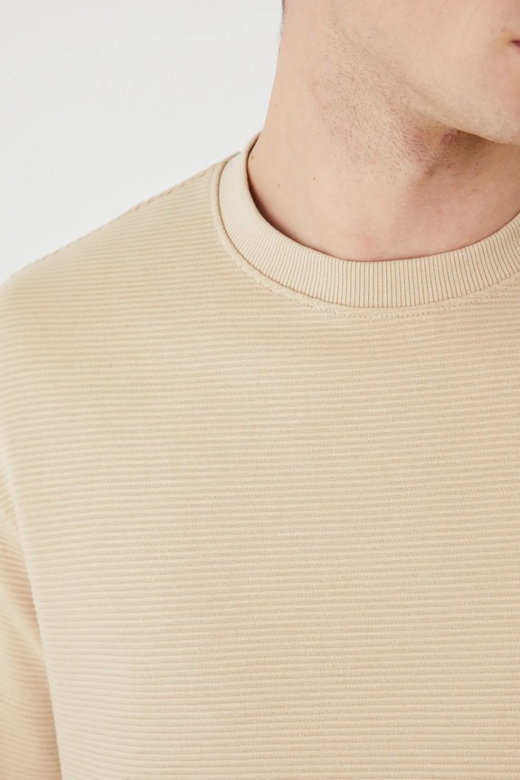 Longsleeve męski prążkowany kolor beżowy RW24-BUM061 beżowy