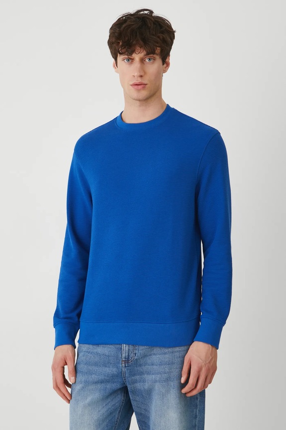 Longsleeve męski prążkowany kolor niebieski gładkie niebieski RW24-BUM061