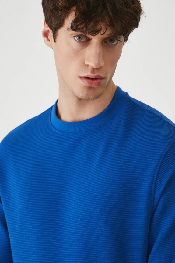 Longsleeve męski prążkowany kolor niebieski niebieski RW24-BUM061
