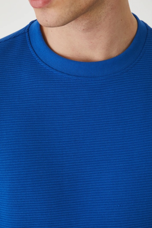 Longsleeve męski prążkowany kolor niebieski RW24-BUM061 niebieski