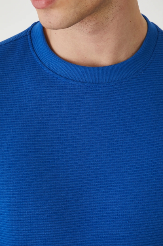 Longsleeve męski prążkowany kolor niebieski RW24-BUM061 niebieski