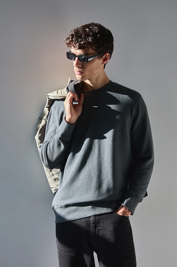 Longsleeve męski prążkowany kolor zielony gładkie zielony RW24-BUM061