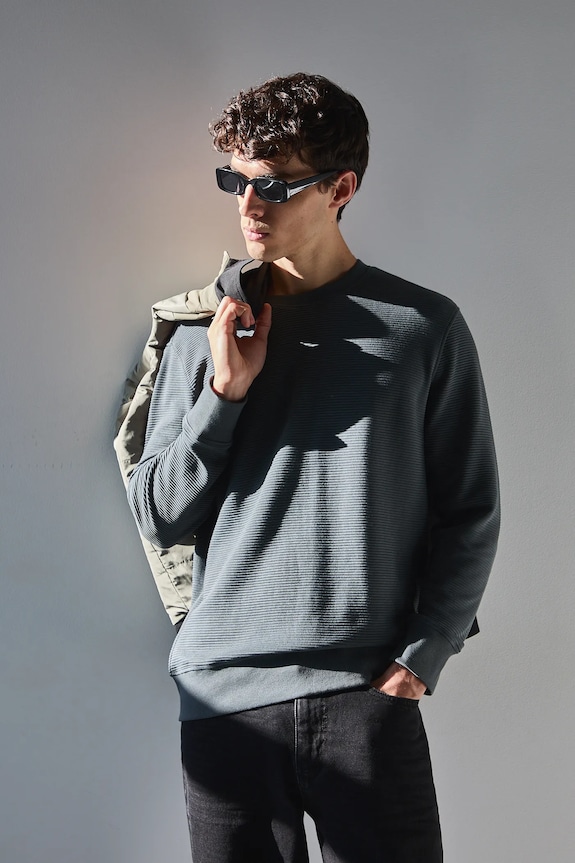 Longsleeve męski prążkowany kolor zielony gładkie zielony RW24-BUM061