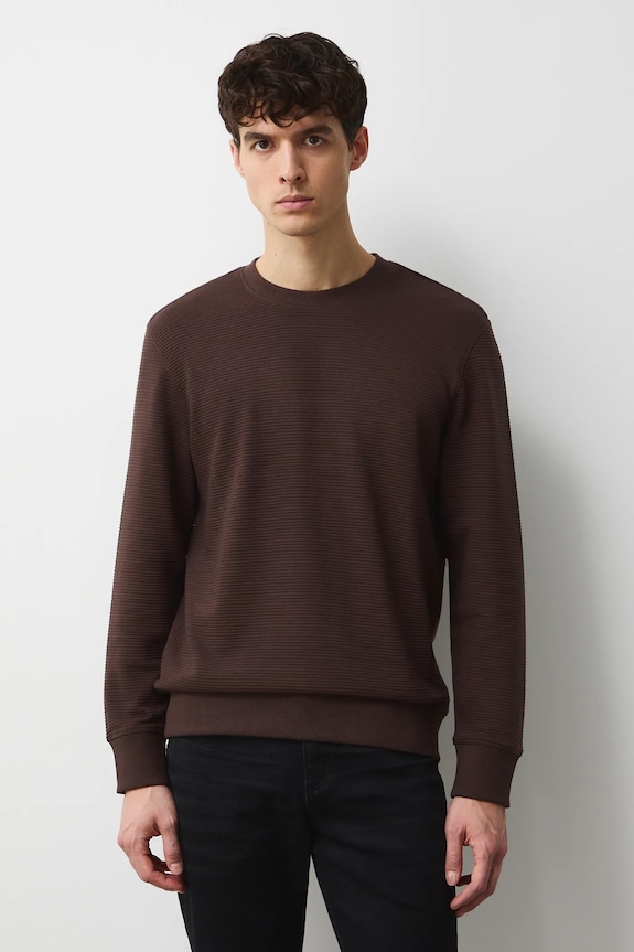 Longsleeve męski prążkowany kolor brązowy brązowy RW24-BUM061