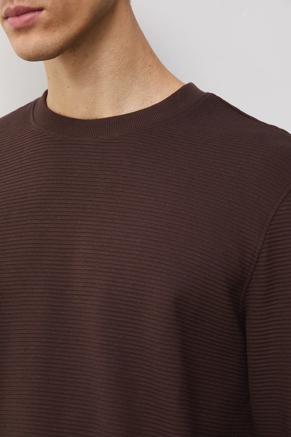 Longsleeve męski prążkowany kolor brązowy RW24-BUM061