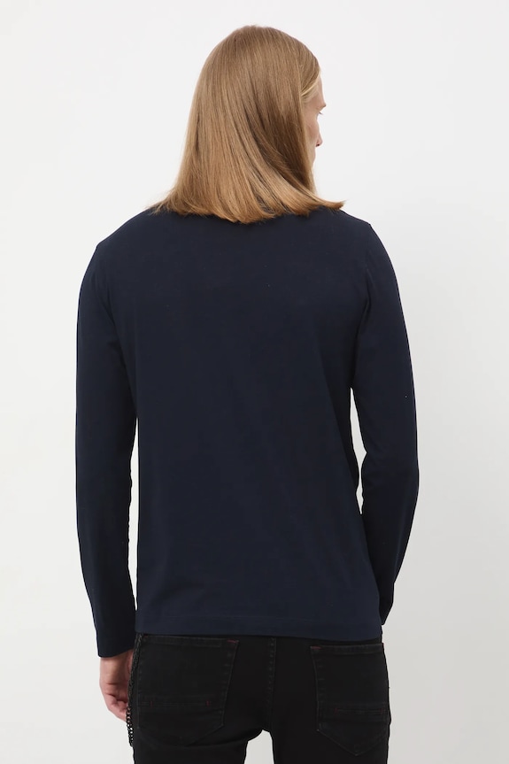 Odzież Longsleeve bawełniany męski z domieszką elastanu gładki kolor granatowy RW24-BUM080 granatowy