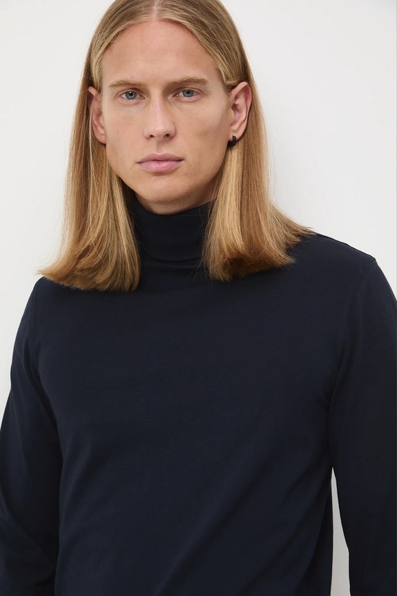 Longsleeve bawełniany męski z domieszką elastanu gładki kolor granatowy granatowy RW24-BUM080
