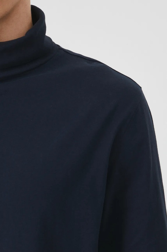 Longsleeve bawełniany męski z domieszką elastanu gładki kolor granatowy RW24-BUM080