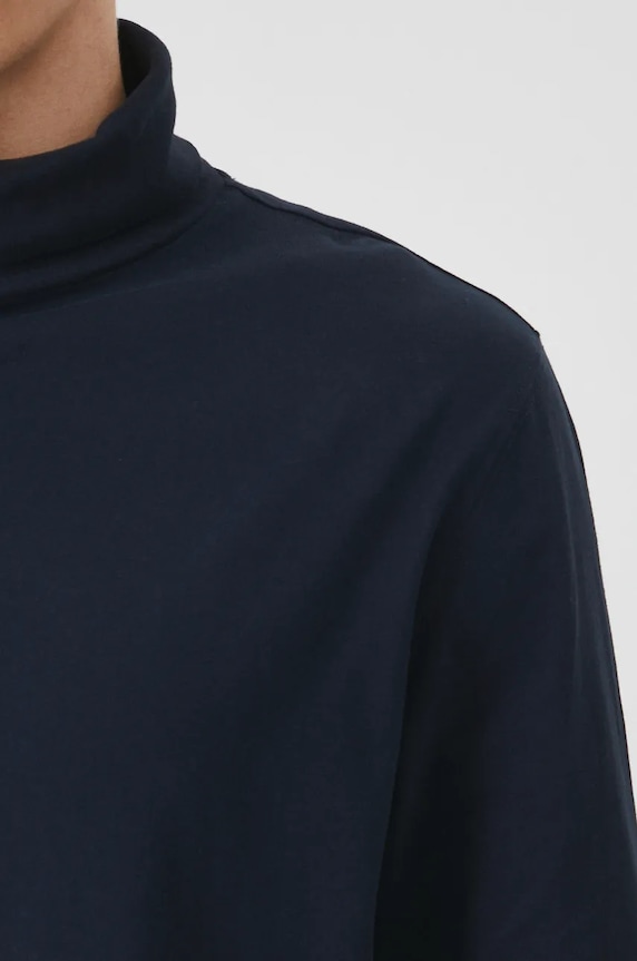 Longsleeve bawełniany męski z domieszką elastanu gładki kolor granatowy RW24-BUM080