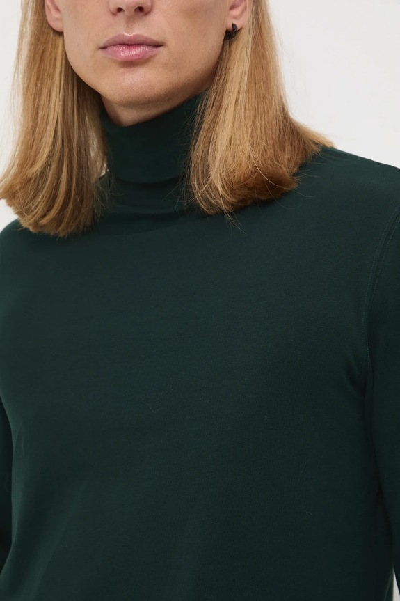 Longsleeve bawełniany męski z domieszką elastanu gładki kolor zielony RW24-BUM080 zielony