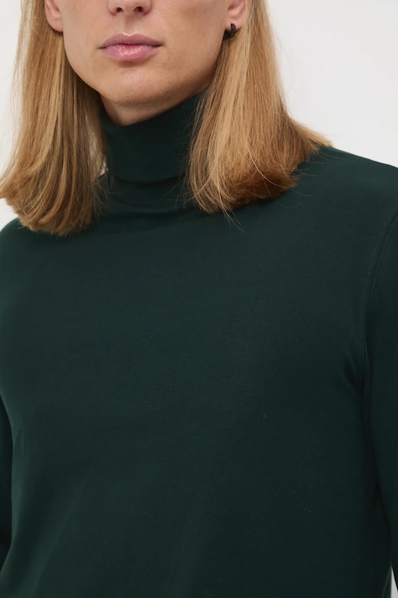 Longsleeve bawełniany męski z domieszką elastanu gładki kolor zielony RW24-BUM080 zielony