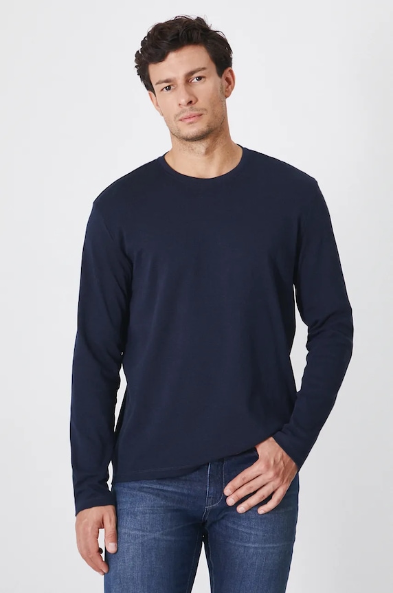 Longsleeve bawełniany męski interlock gładki kolor granatowy bawełna granatowy RW24-BUM090