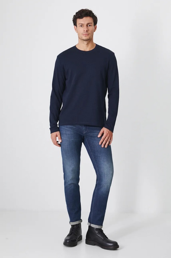 Longsleeve bawełniany męski interlock gładki kolor granatowy RW24-BUM090 granatowy RW24