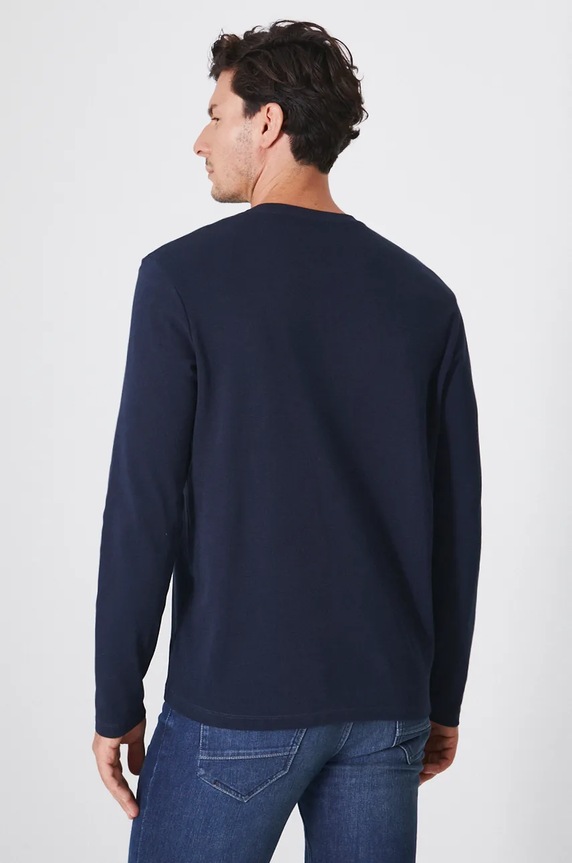 Odzież Longsleeve bawełniany męski interlock gładki kolor granatowy RW24-BUM090 granatowy