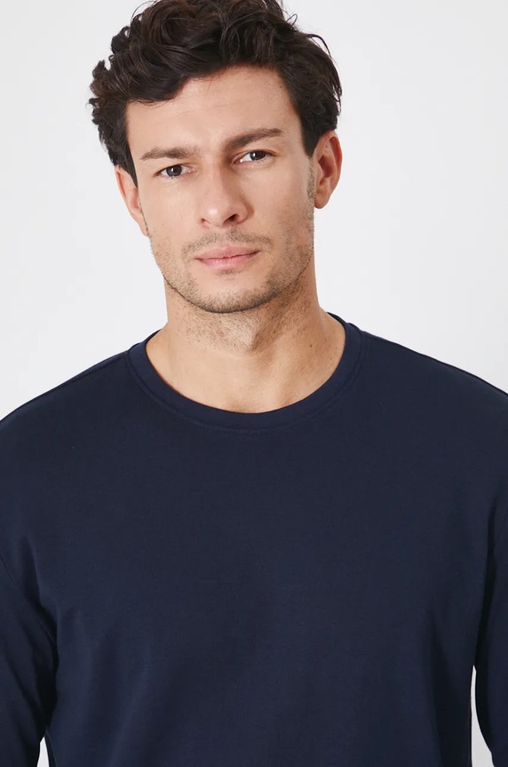 Longsleeve bawełniany męski interlock gładki kolor granatowy granatowy RW24-BUM090