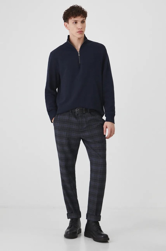 Longsleeve męski z fakturą kolor granatowy gładkie granatowy RW24-BUM800