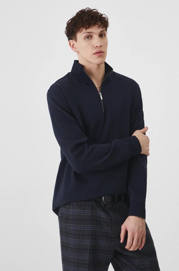Longsleeve męski z fakturą kolor granatowy RW24-BUM800 granatowy RW24