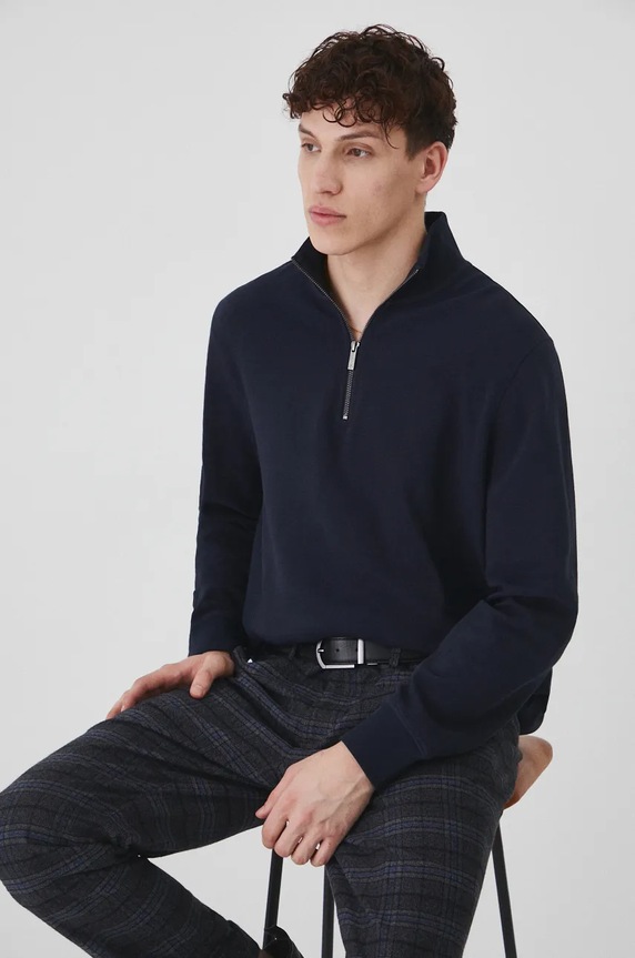 Longsleeve męski z fakturą kolor granatowy granatowy RW24-BUM800