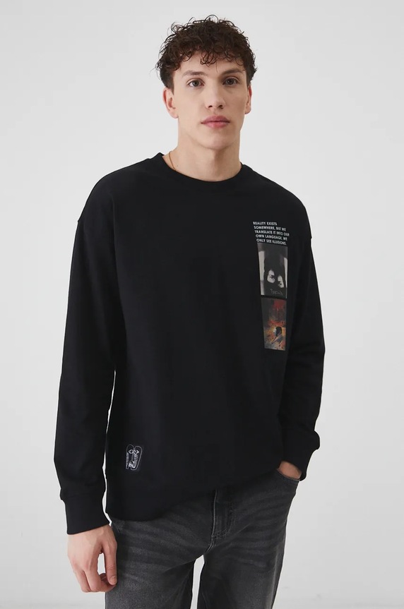 Longsleeve męski z kolekcji Zdzisław Beksiński x Medicine kolor czarny RW24-BUM850