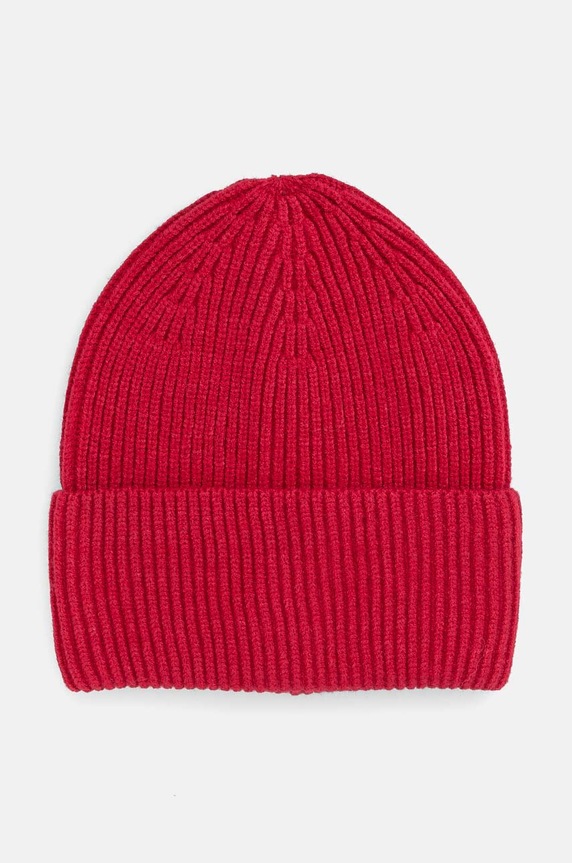 Czapka damska beanie prążkowana kolor czerwony średniej grubości pomarańczowy RW24-CAD051