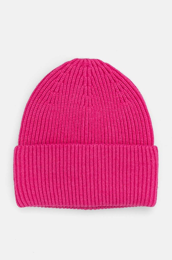Czapka damska beanie prążkowana kolor różowy średniej grubości różowy RW24-CAD051