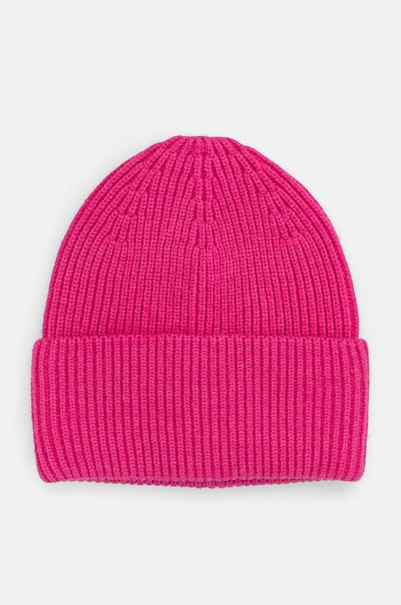 Czapka damska beanie prążkowana kolor różowy średniej grubości różowy RW24-CAD051