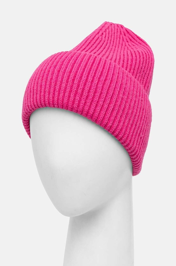 Akcesoria Czapka damska beanie prążkowana kolor różowy RW24-CAD051 różowy