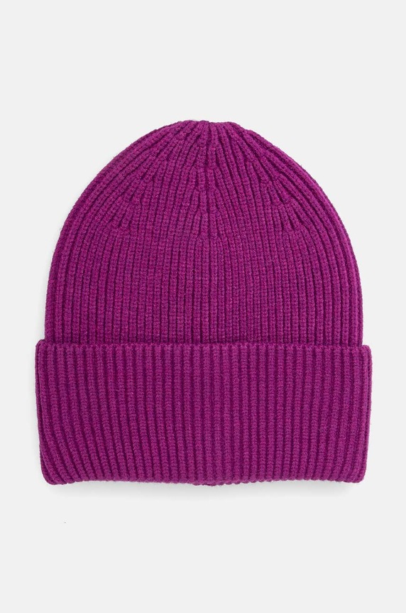 Czapka damska beanie prążkowana kolor różowy średniej grubości różowy RW24-CAD051