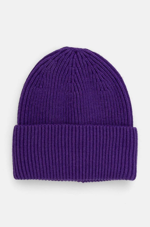 Czapka damska beanie prążkowana kolor fioletowy średniej grubości fioletowy RW24-CAD051
