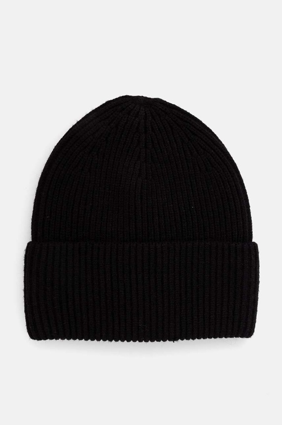 Czapka damska beanie prążkowana kolor czarny średniej grubości czarny RW24-CAD051
