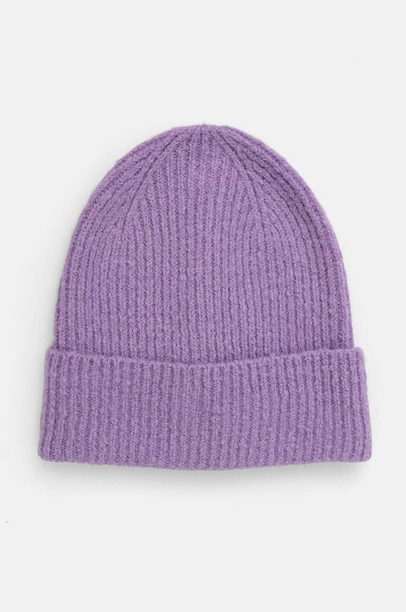 Czapka damska beanie prążkowana kolor fioletowy średniej grubości fioletowy RW24-CAD052